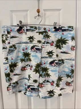 Nautica Tropical Palm Print Flat Front Shorts the Deck Short/Classic Fit Stretch